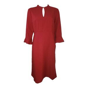 Prologue Dress Womens Size 10 Solid All Red Side Zip Bell Sleeve Modest Midi